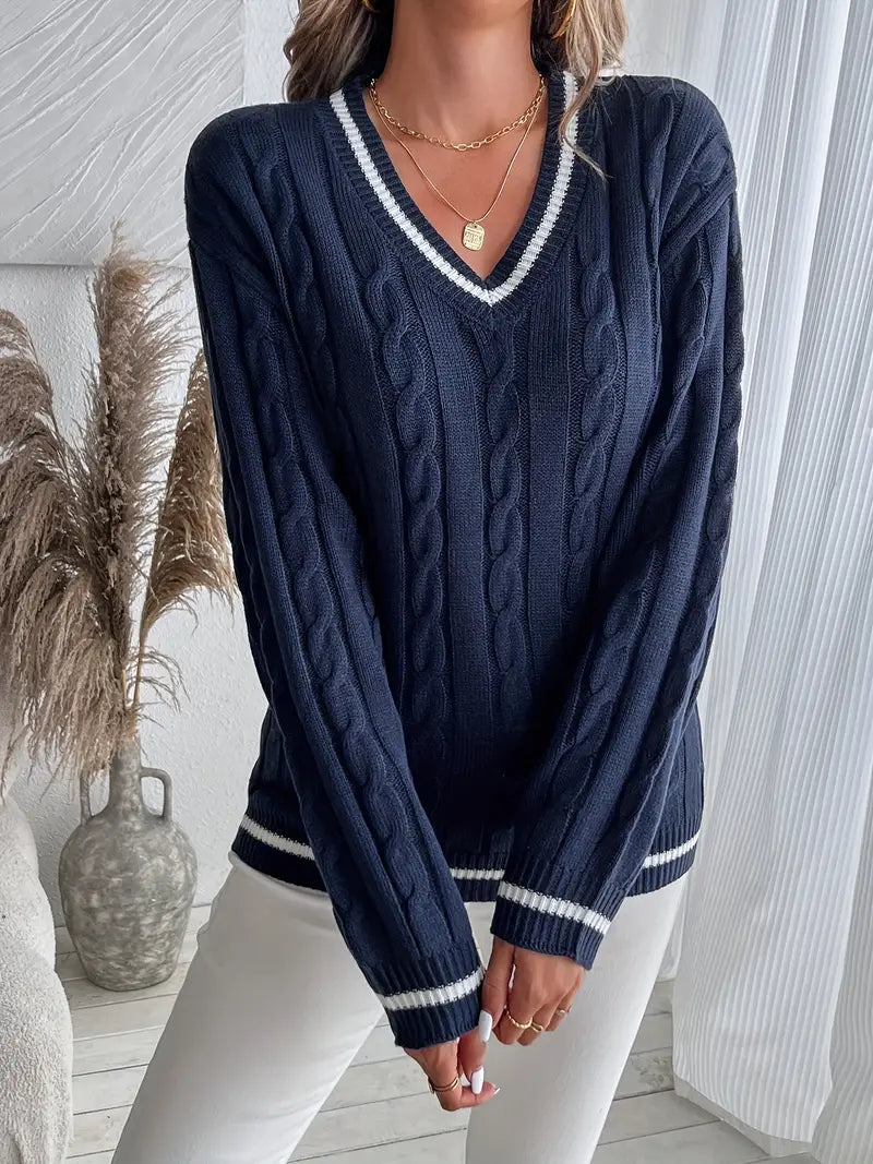 Drune | Damen Gemütlicher V-Ausschnitt Pullover Stilvolles Herbst-Essential