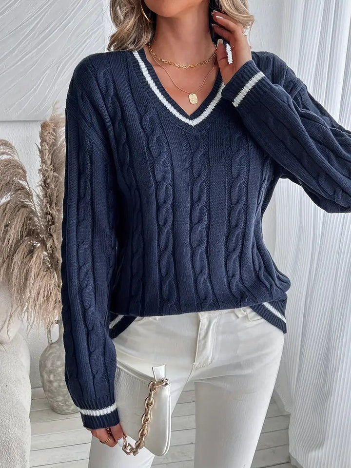 Drune | Damen Gemütlicher V-Ausschnitt Pullover Stilvolles Herbst-Essential