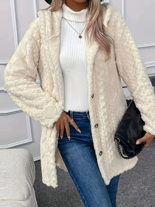 Drune | Übergröße Kapuzenlange Jacke aus strukturiertem Fleece - Gemütlicher Wintermantel für legeren Stil