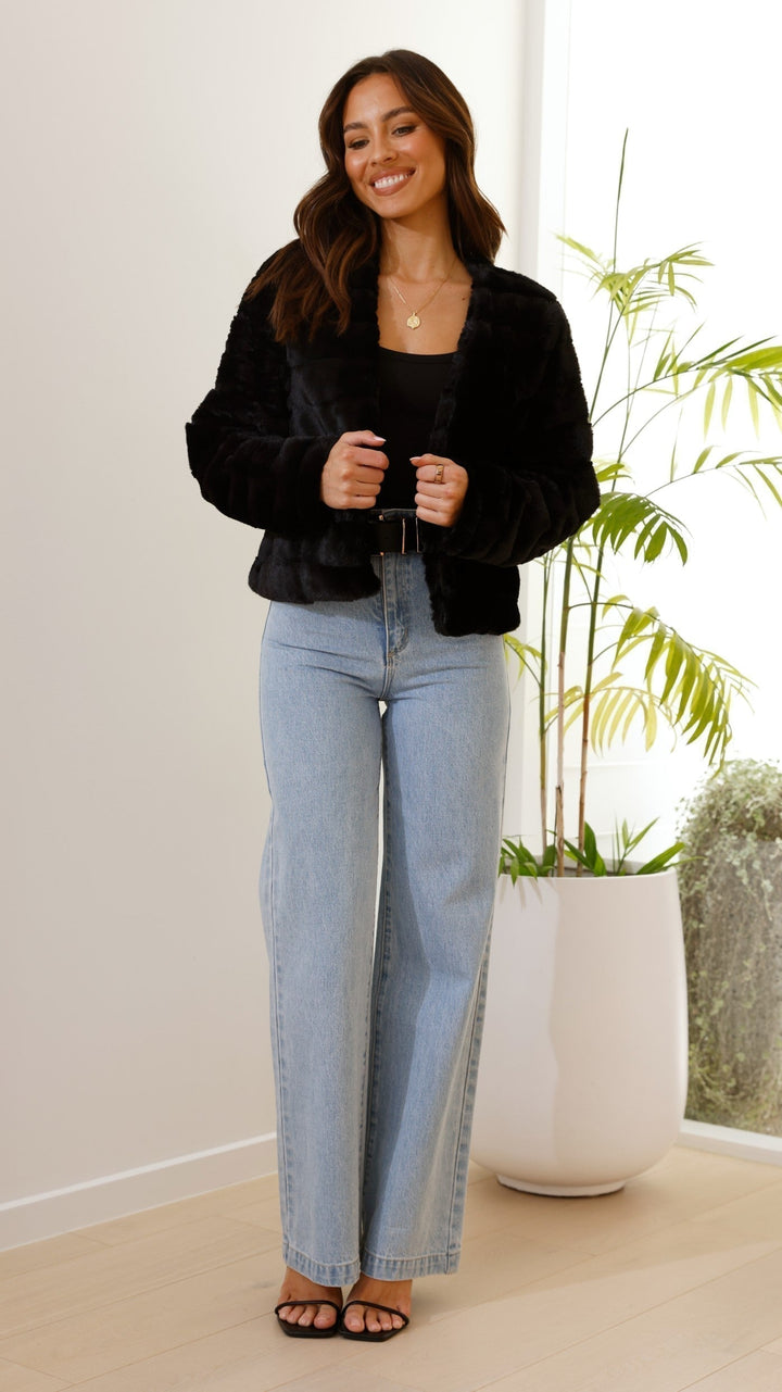 Drune | Gestepptes Kunstpelz-Cropped-Jacke mit Offener Vorderseite - Strukturiert Passform für Stilvollen Komfort