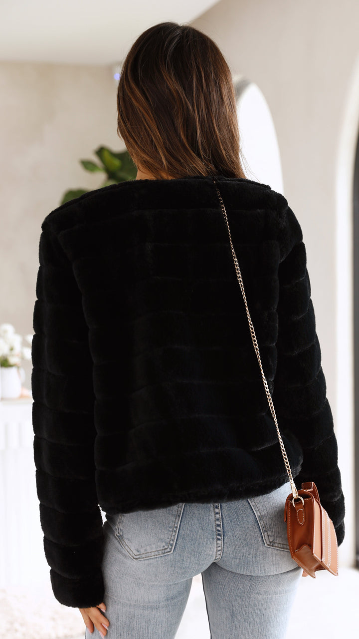 Drune | Gestepptes Kunstpelz-Cropped-Jacke mit Offener Vorderseite - Strukturiert Passform für Stilvollen Komfort