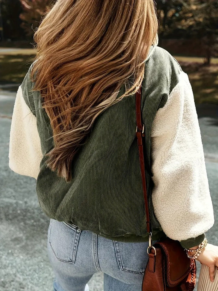 Drune | Corduroy Sherpa Bomberjacke Knopfverschluss Herbstjacke