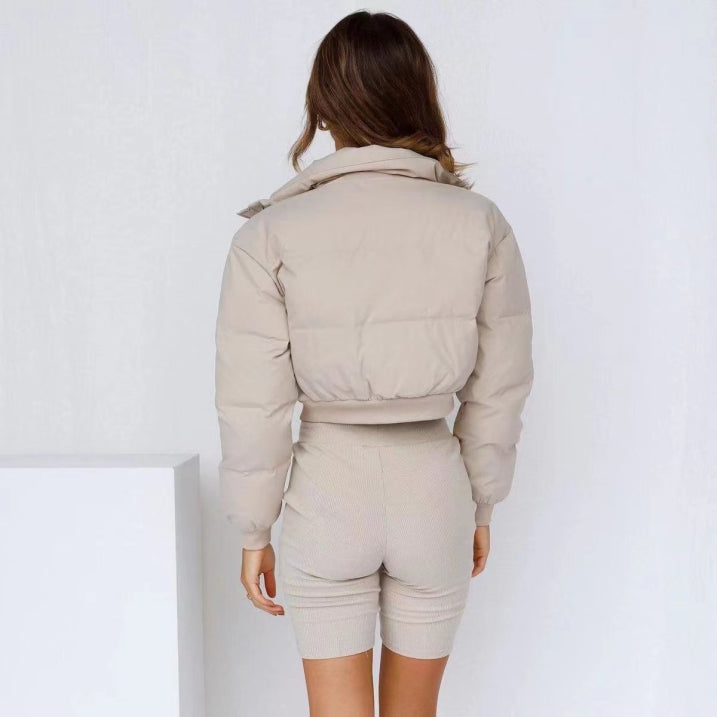 Drune | Gemütliche Damen Winter Kurze Pufferjacke mit Kapuze