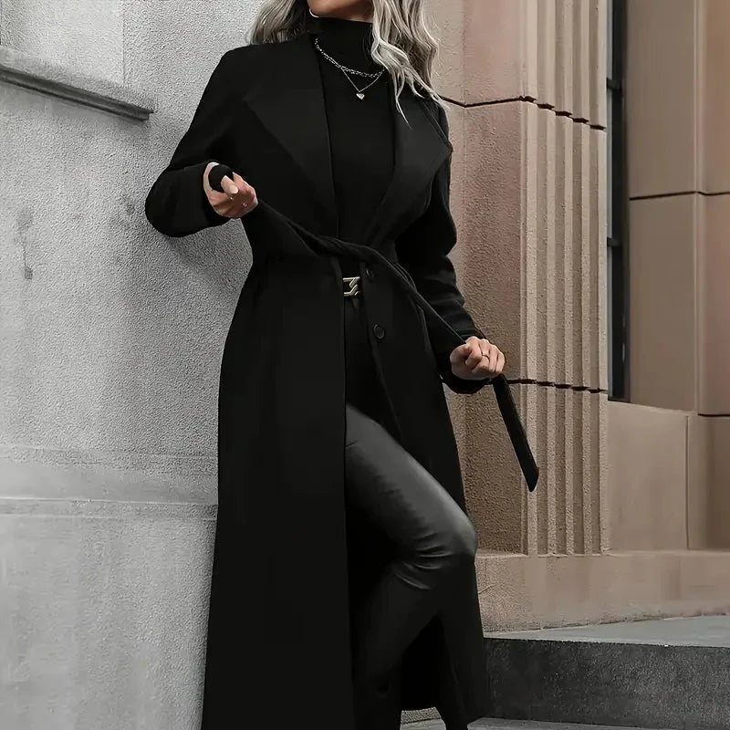Drune | Damen Lange Gürtel Trenchcoat Taillierte Passform