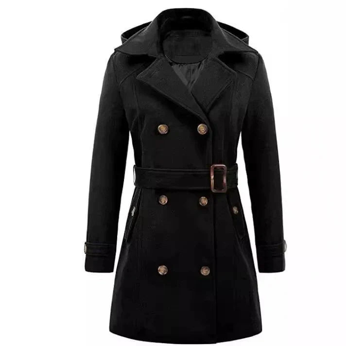 Drune | Damen Taillierter Fit Kapuzenmantel mit Gürteltaille