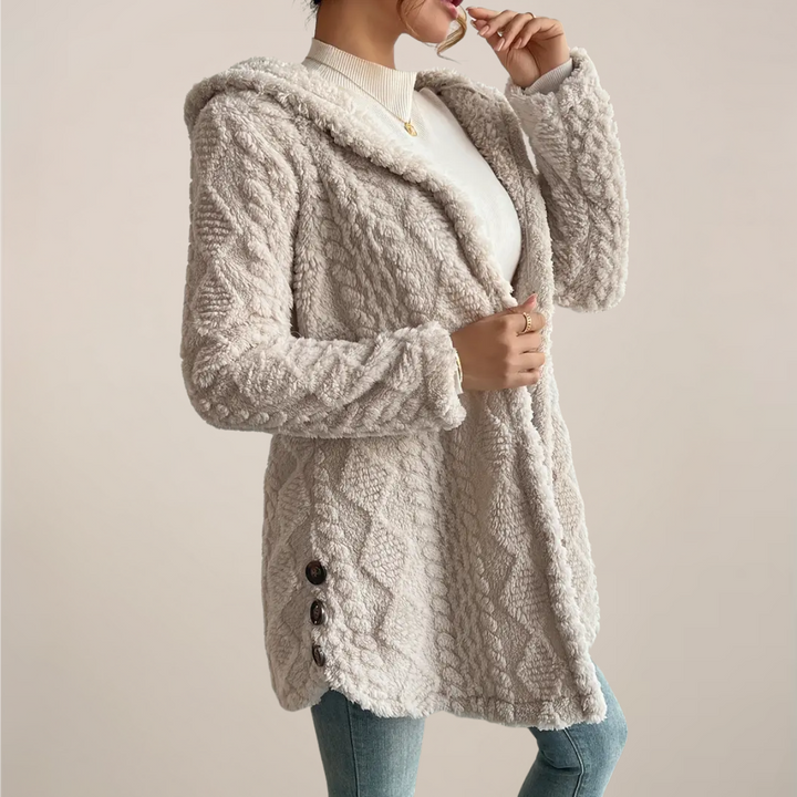 Drune | Damen Hoodie Jacquard Plüsch Jacke Cozy Cardigan