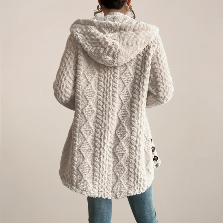 Drune | Damen Hoodie Jacquard Plüsch Jacke Cozy Cardigan