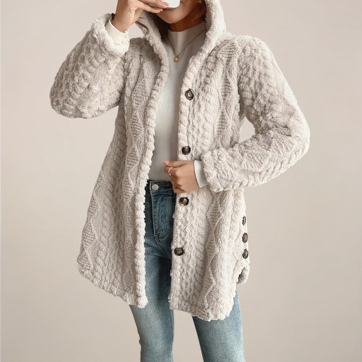 Drune | Damen Hoodie Jacquard Plüsch Jacke Cozy Cardigan