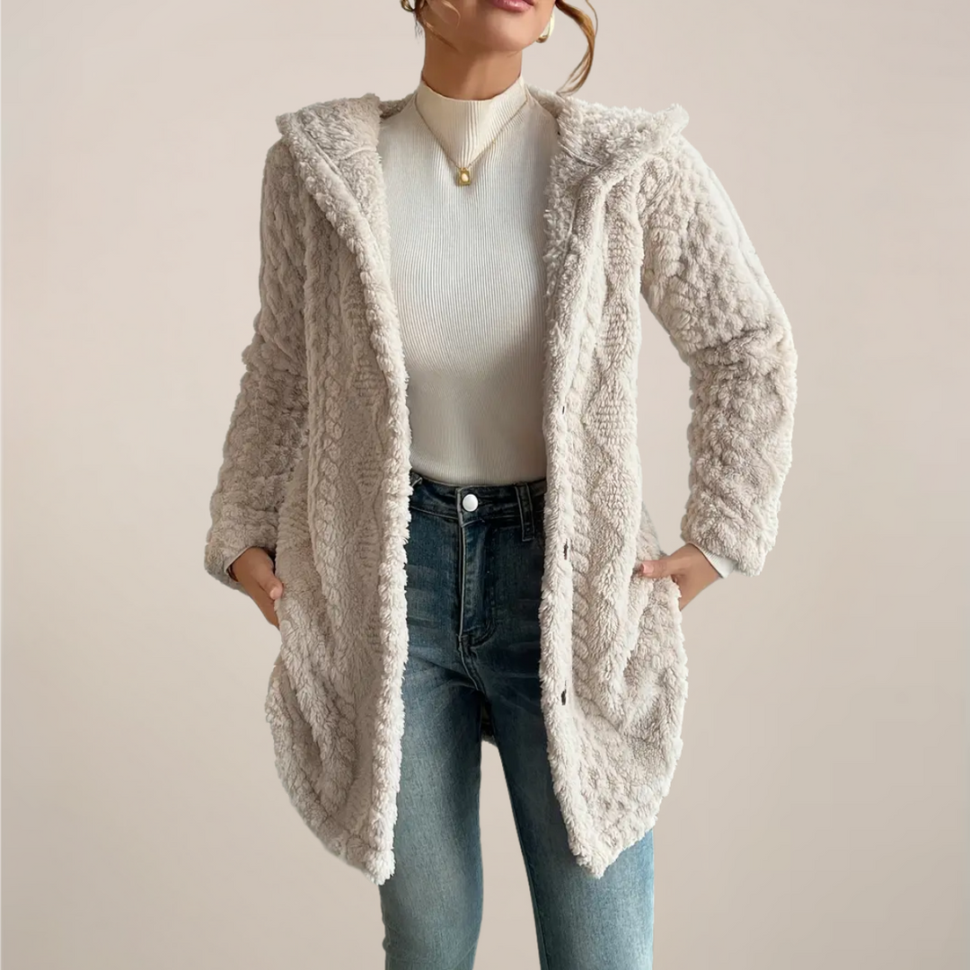 Drune | Damen Hoodie Jacquard Plüsch Jacke Cozy Cardigan