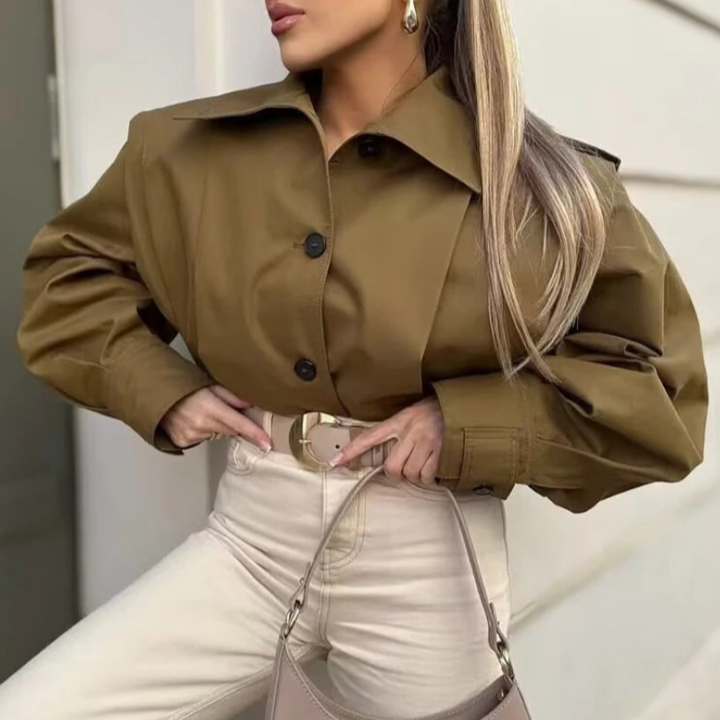Drune | Frauen Relaxed Fit Cropped Jacke Mit Knöpfen Manschetten