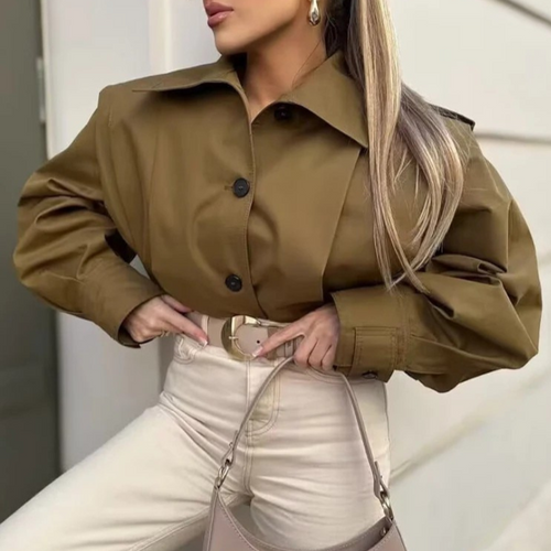 Drune | Frauen Relaxed Fit Cropped Jacke Mit Knöpfen Manschetten