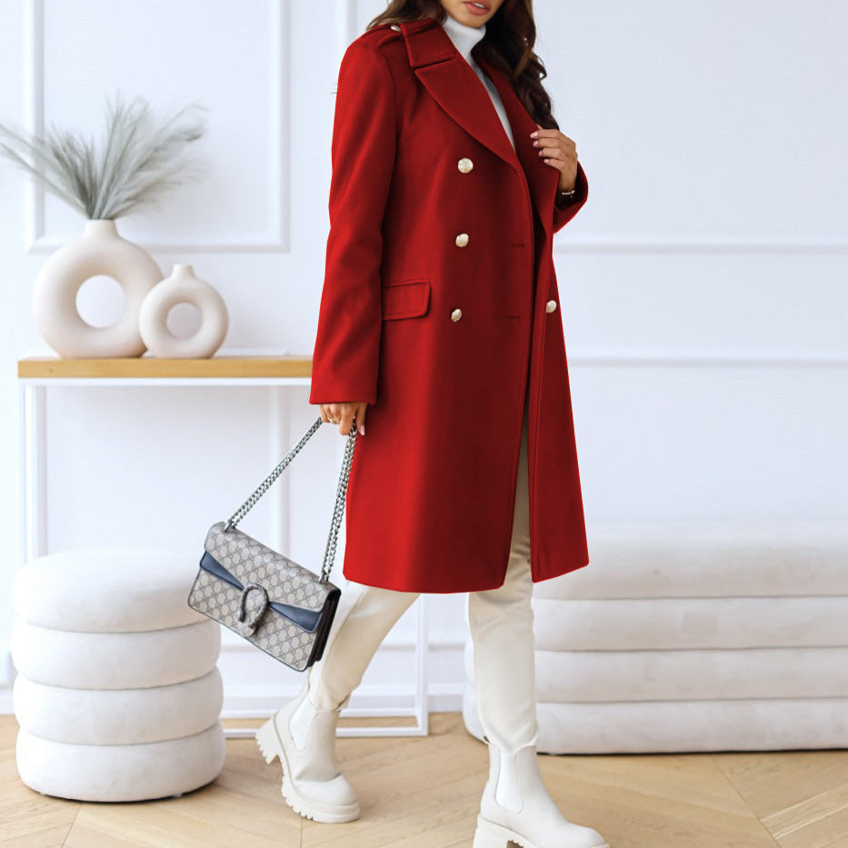 Drune | Damen Doppelbreasted Langer Mantel Winterstil