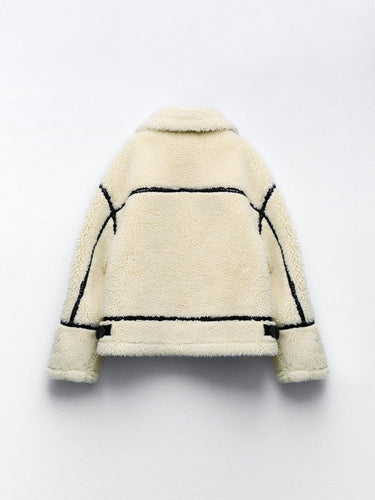 Drune | Damen Elegante Kunstpelzjacke mit Langen Ärmeln und Taschen