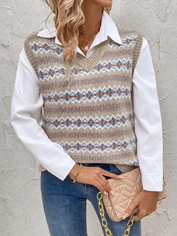 Drune | Weste - Damen Herbst Ethnischer Stil Jacquard Strickweste