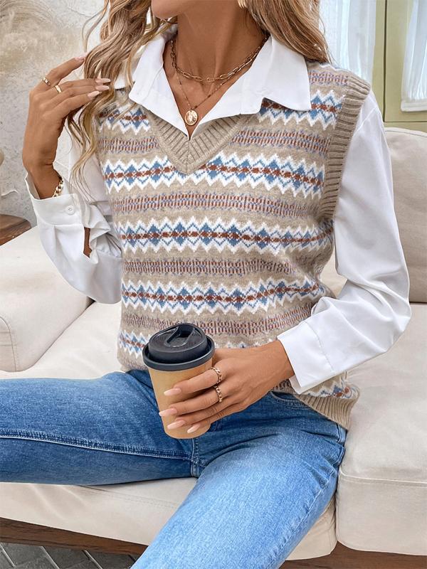 Drune | Weste - Damen Herbst Ethnischer Stil Jacquard Strickweste