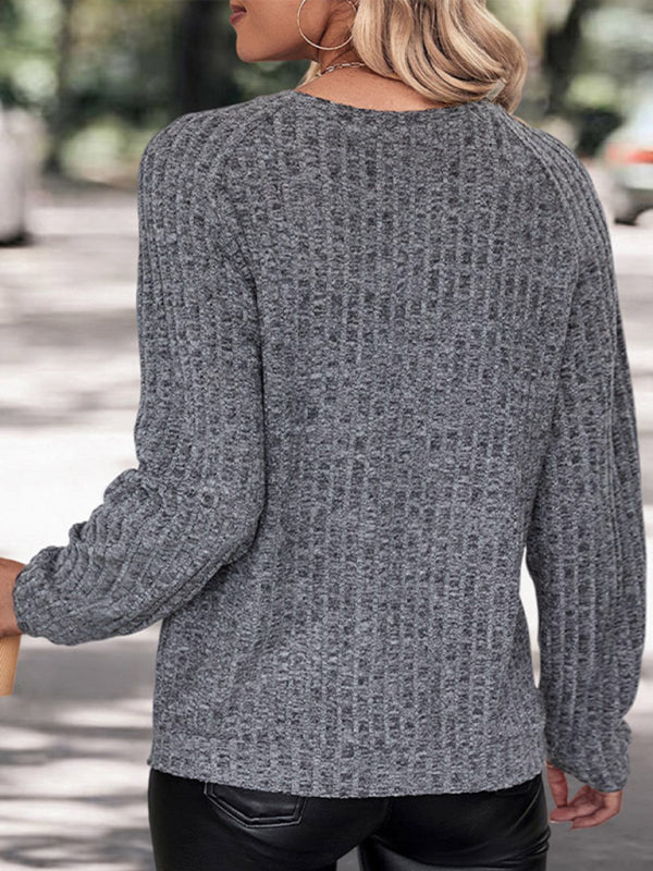 Drune | Pullover - Damen Herbst Grau Breitgerippter Strickpullover
