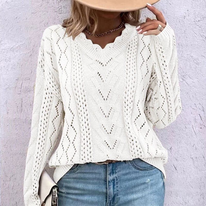 Drune | Pullover - Damen Herbst Hohlstrick V-Ausschnitt Pullover