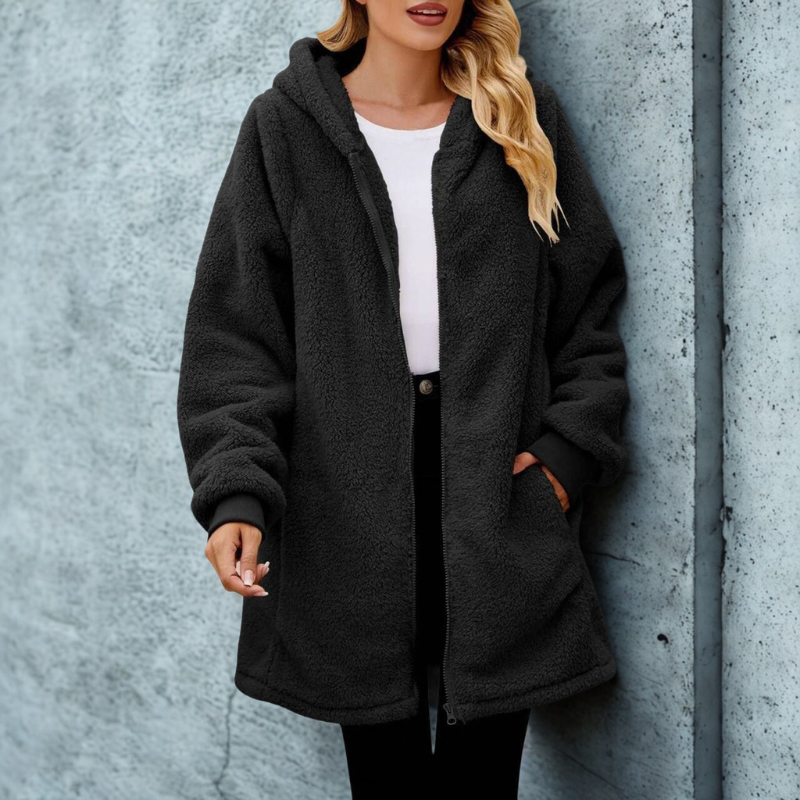 Drune | Damen Plüsch Hoodie Jacke Oversized Passform