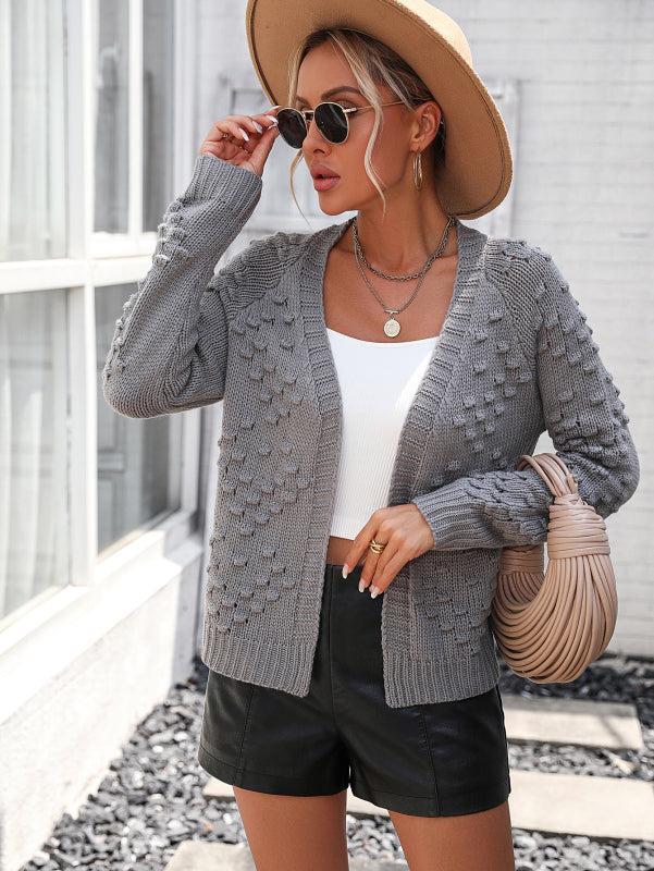 Drune | Strickjacke - Damen Herbst Gestrickt Drei-Dimensional Muster Offene Front Strickjacke