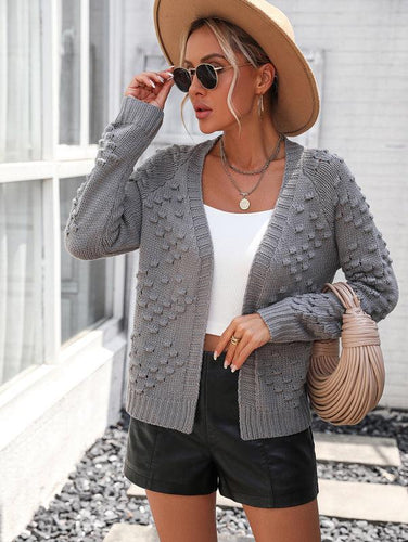 Drune | Strickjacke - Damen Herbst Gestrickt Drei-Dimensional Muster Offene Front Strickjacke