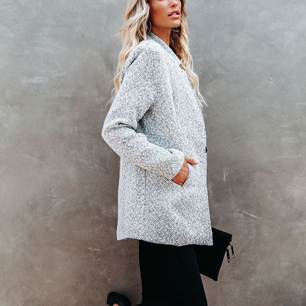 Drune | Damen Hellgrauer Longline Mantel Lässiger Stil