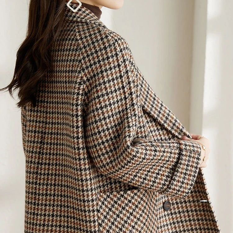 Drune | Damen Klassischer Langer Karierter Blazer Herbststil