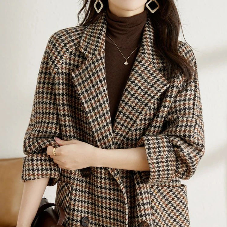 Drune | Damen Klassischer Langer Karierter Blazer Herbststil