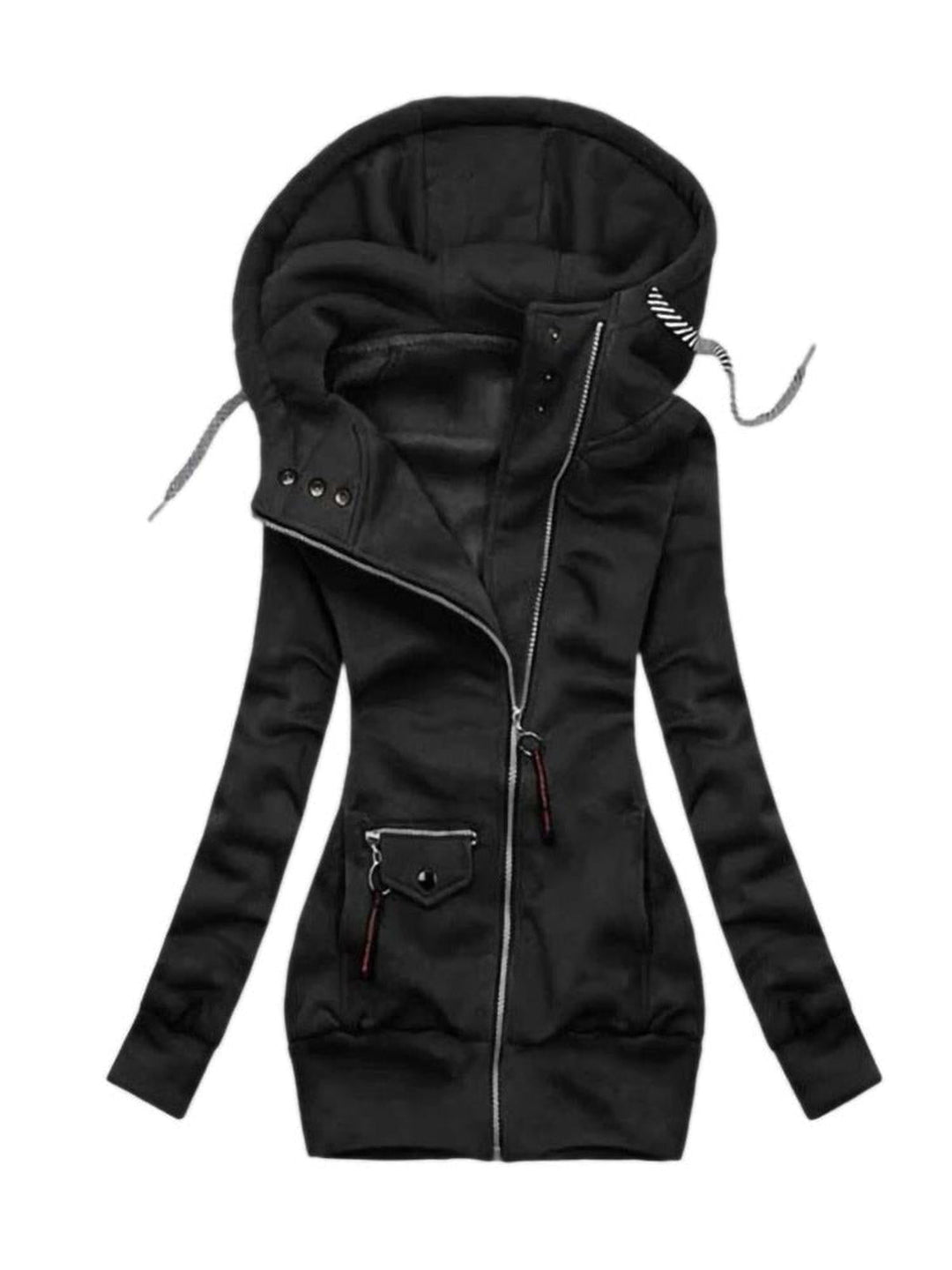 Drune | Damen Lange Kapuzenjacke mit Verstellbarer Kapuze und Elastischen Bündchen