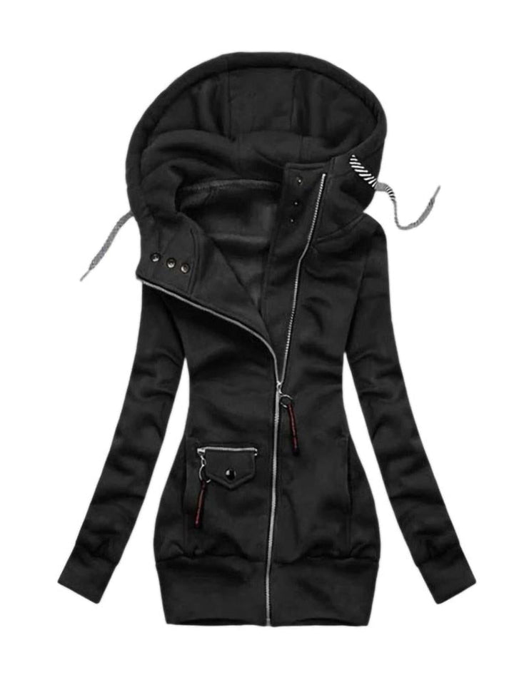 Drune | Damen Lange Kapuzenjacke mit Verstellbarer Kapuze und Elastischen Bündchen