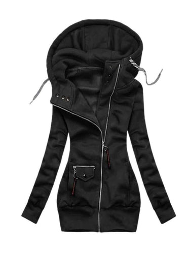 Drune | Damen Lange Kapuzenjacke mit Verstellbarer Kapuze und Elastischen Bündchen