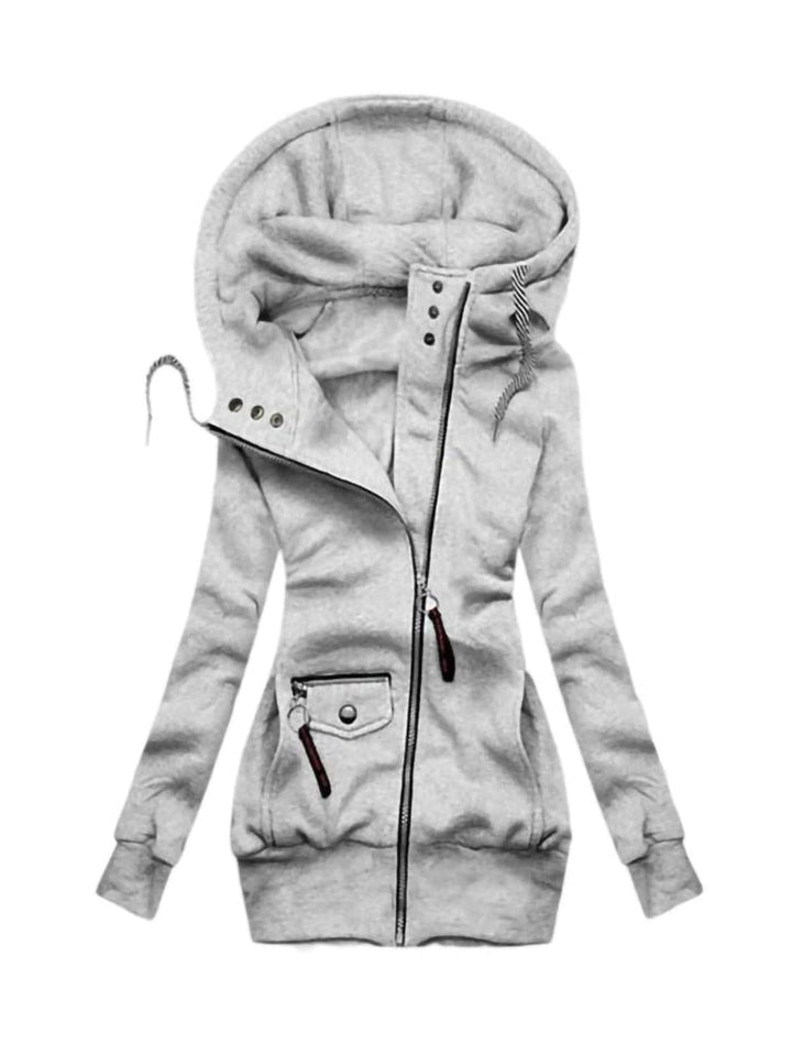 Drune | Damen Lange Kapuzenjacke mit Verstellbarer Kapuze und Elastischen Bündchen