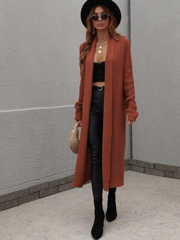 Drune | Strickjacke - Damen Herbst Lange Länge Offene Vorderseite Strickjacke