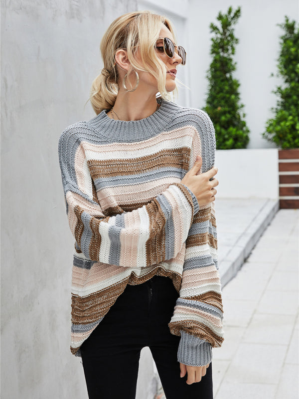 Drune | Pullover - Damen Herbst Lockerer Schnitt Längeres Streifen Strickpullover