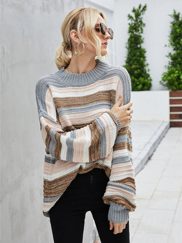 Drune | Pullover - Damen Herbst Lockerer Schnitt Längeres Streifen Strickpullover