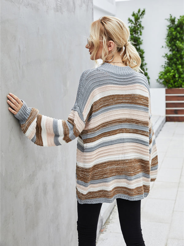 Drune | Pullover - Damen Herbst Lockerer Schnitt Längeres Streifen Strickpullover