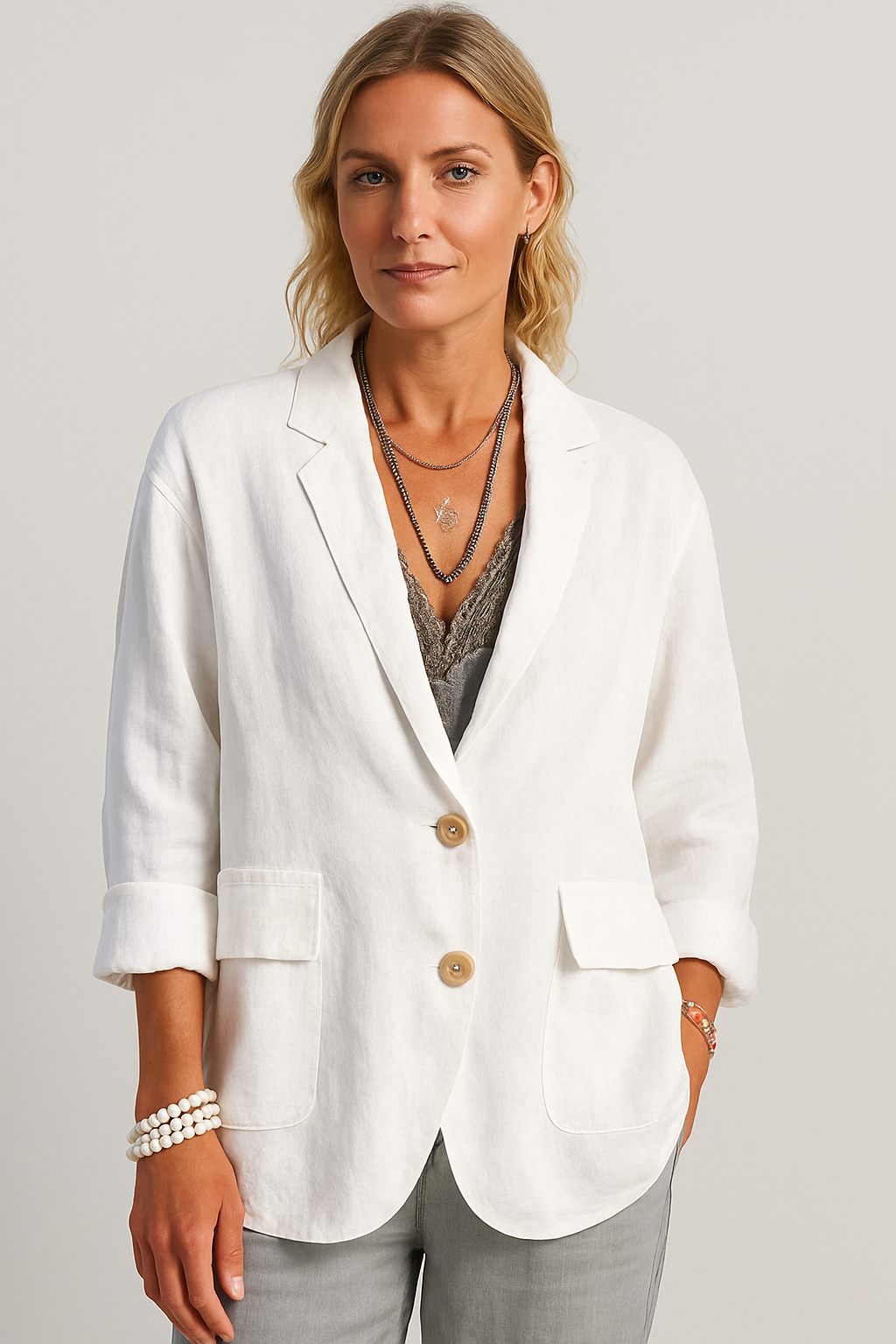 Drune | Oversized Relaxed Blazer – Weißes Zweiknopf-Design