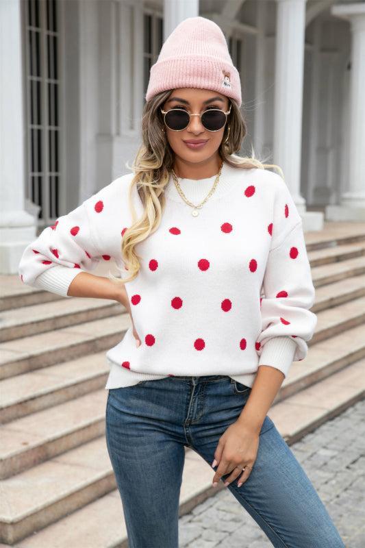 Drune | Pullover - Frauen Winter Polka Dots Strickpullover