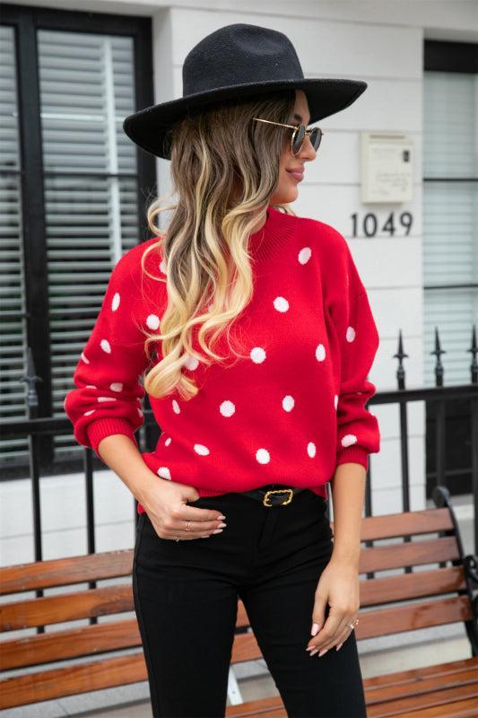 Drune | Pullover - Frauen Winter Polka Dots Strickpullover