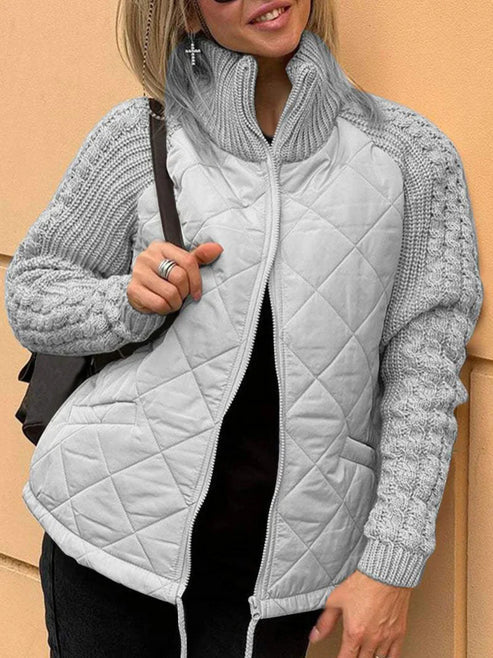 Drune | Gesteppte Jacke Texturierte Ärmel mit Reißverschluss Funnel Neck
