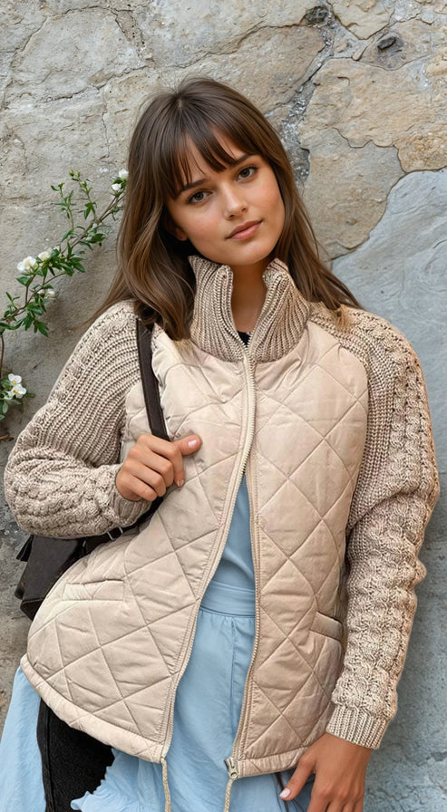 Drune | Gesteppte Jacke Texturierte Ärmel mit Reißverschluss Funnel Neck