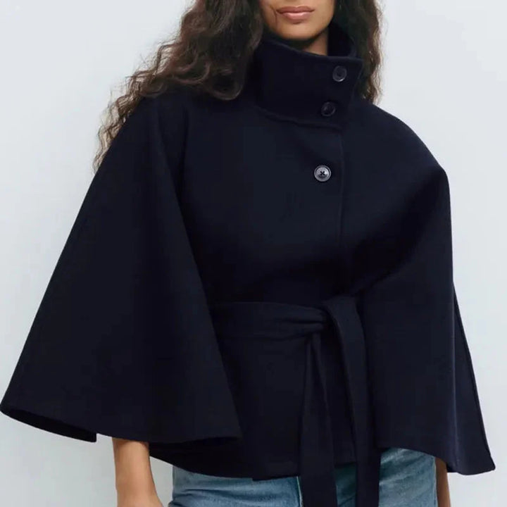 Drune | Damen Bleistift-Hals Kurze Cape Jacke Mit Gürtel Taille