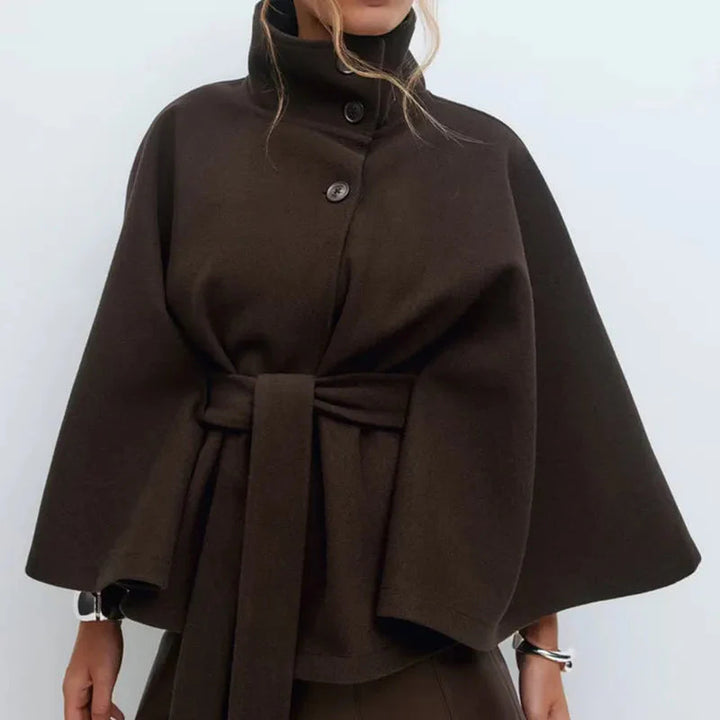 Drune | Damen Bleistift-Hals Kurze Cape Jacke Mit Gürtel Taille