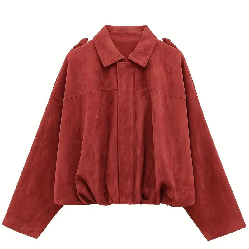 Drune | Damen Oversized Kurze Jacke Faux Wildleder