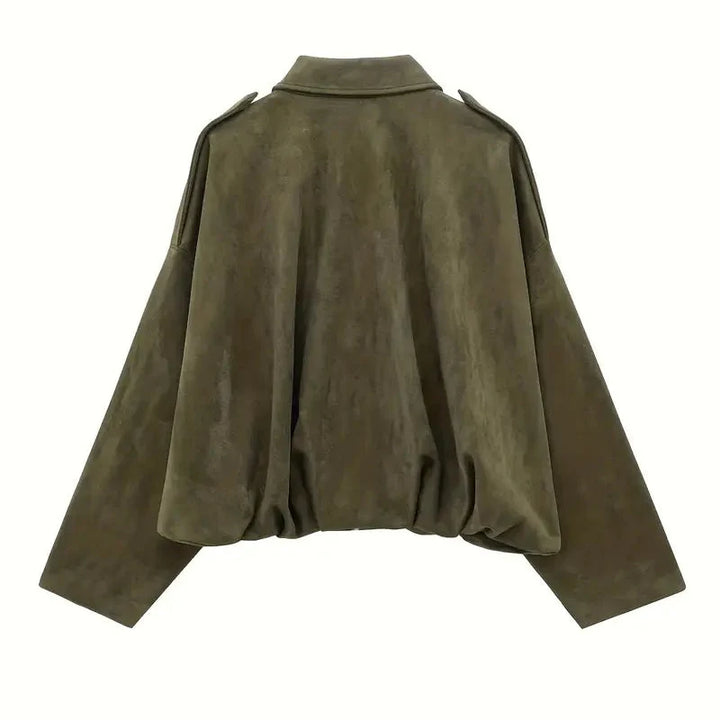 Drune | Damen Oversized Kurze Jacke Faux Wildleder