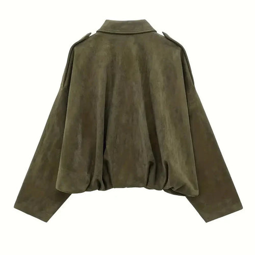 Drune | Damen Oversized Kurze Jacke Faux Wildleder