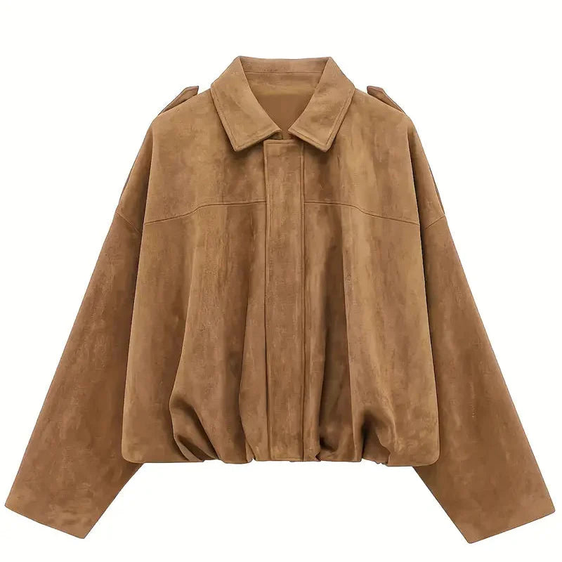 Drune | Damen Oversized Kurze Jacke Faux Wildleder