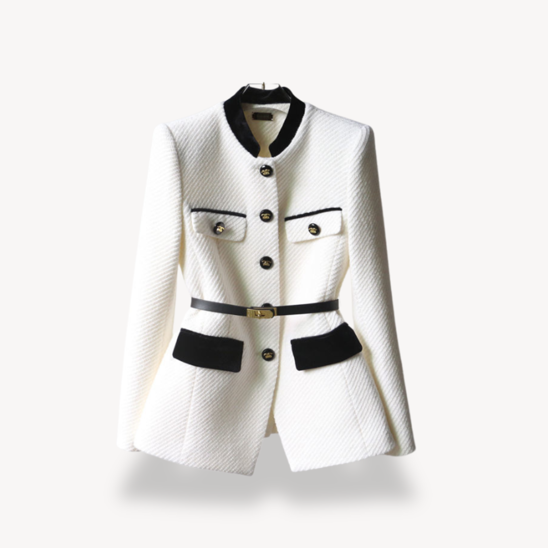 Drune | Maßgeschneiderter Gürtelblazer – Samt detail & Goldton-Finish