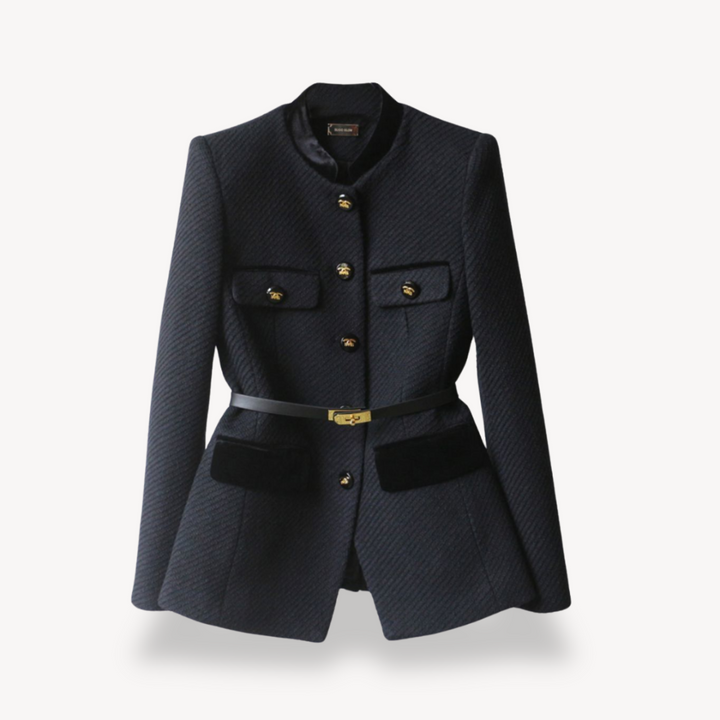 Drune | Maßgeschneiderter Gürtelblazer – Samt detail & Goldton-Finish