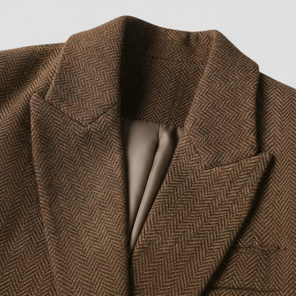 Drune | Tweed Blazer Mantel – Doppelreihig, mit Gürtel, Schalkragen