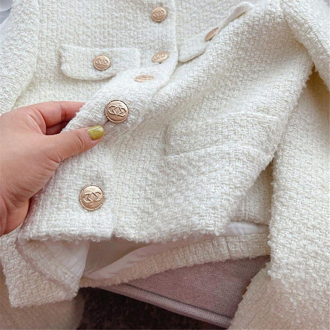 Drune | Damen Tweed Jacke mit Rundhalsausschnitt und Knopf Leiste